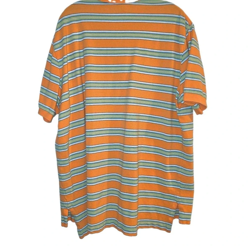 Polo Ralph Lauren Men's Orange and White Striped Short Sleeve Polo Shirt XXL